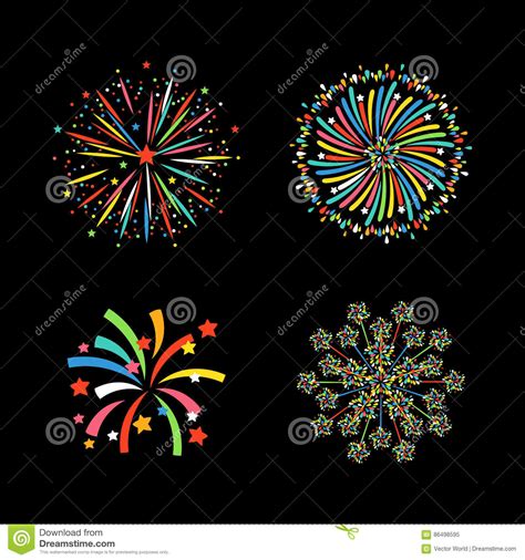 Firework Different Shapes Colorful Festive Vector Stock Vector