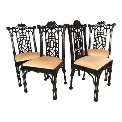 See more ideas about dining chairs, vintage dining chairs, dining. Black Lacquer Asian Chinoiserie Pagoda Dining Chairs - Set ...
