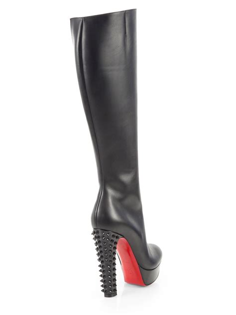 lyst christian louboutin taclou leather spikedheel kneehigh boots in black