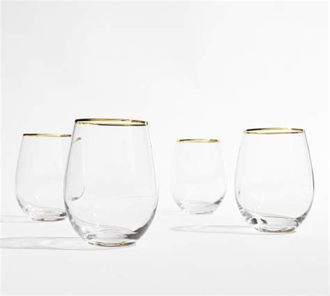 Gold Rim Stemless Wine Glasses Set Of 4 Pottery Barn