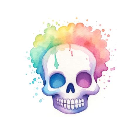 Premium Photo Watercolor Painting Of A Skull With Rainbow Colors