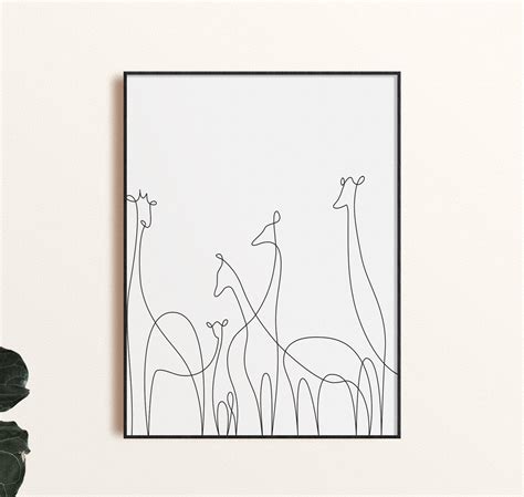 Giraffe Line Art Download Instant One Line Art Minimal Etsy