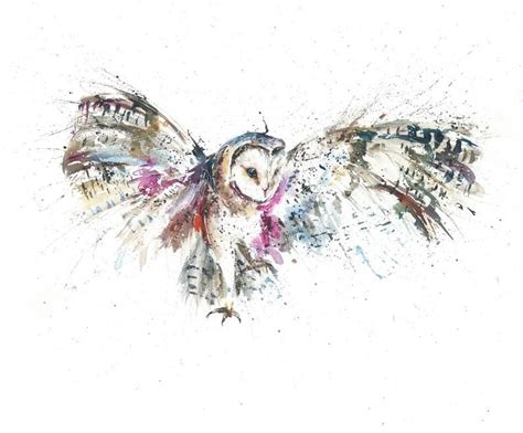 A4 Flying Barn Owl Wildlife Bird Watercolour Art Giclee Print Etsy
