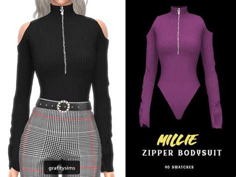 Millie Zipper Bodysuit Grafity Cc On Patreon In 2021 Sims 4