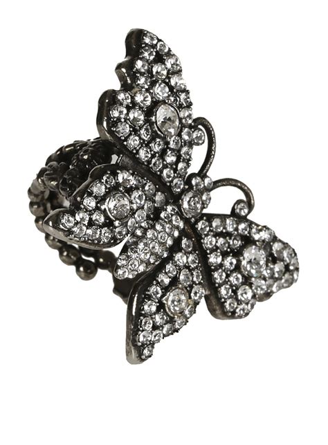 Gucci Gucci Studded Butterfly Ring Cristallo Womens Rings Italist