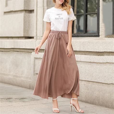 new summer women maxi skirts boho preppy style solid color pleated skirt ladies retro office