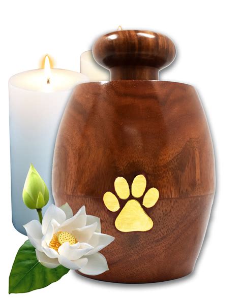 Lindia Artisans Beautiful Wooden Pet Urn Jar With Brass Paw Print