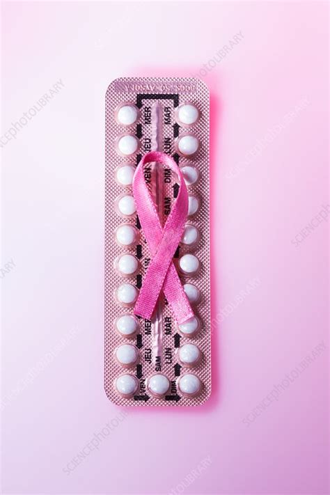 Contraceptive Pills And Breast Cancer Ribbon Stock Image F021 0053 Science Photo Library