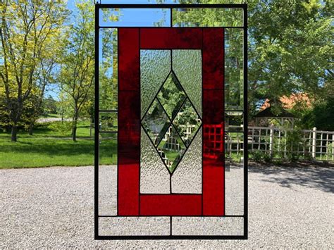 Red Stained Glass Panel 14 5 X 22 5 Vertical Etsy