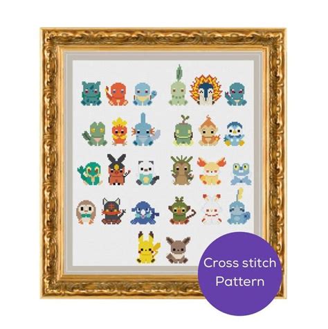 Chibi Starters Cross Stitch Pattern Includes Shiny Etsy Cross Stitch Pokemon Cross Stitch
