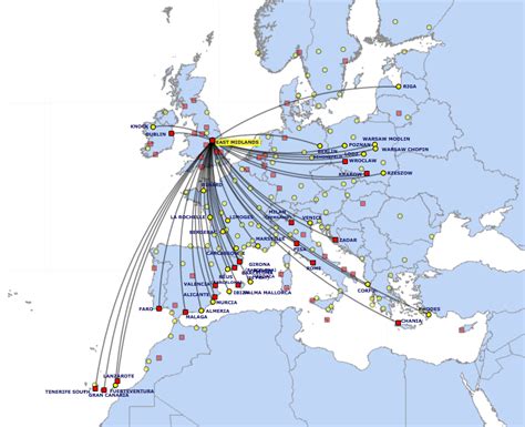 ryanair route map from east midlands