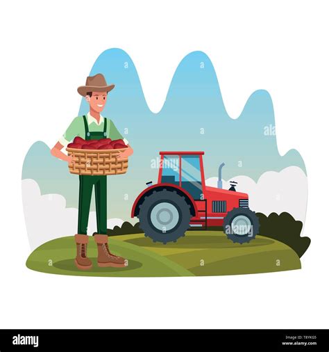 Farmer In Farm Rural Cartoons Scenery Stock Vector Image And Art Alamy