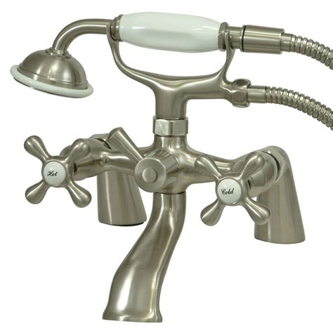 Kingston Brass Victorian 3 Handle Deck Mount Claw Foot Tub Faucet With Hand Shower In Satin