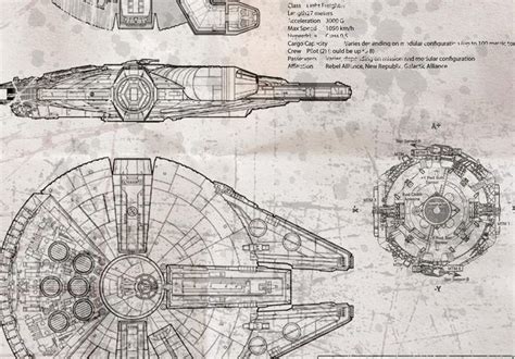 Millennium Falcon Blueprint Whiteprint Edition Faucon Millenium