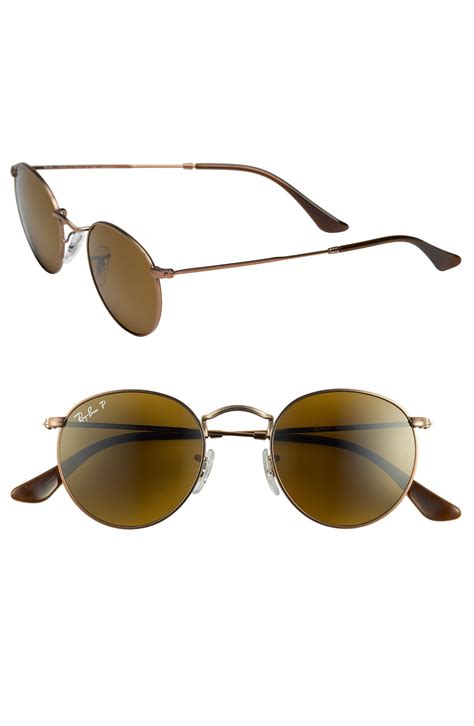 Ray Ban Retro Inspired Polarized Round Metal Sunglasses In Brown Matte Light Brown Lyst