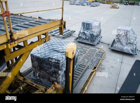 Cargo Pallets On Loading Machine While Loading Aircraft Stock Photo Alamy
