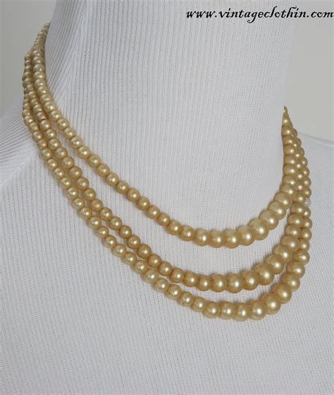 New Listing Now Available Vintage Three Strand Graduated Faux Pearl Necklace Sterling Silver