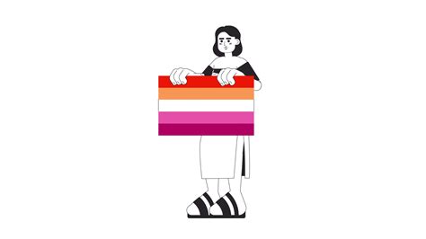 African American Woman Holding Lesbian Pride Flag Bw 2d Character Animation Pride Parade