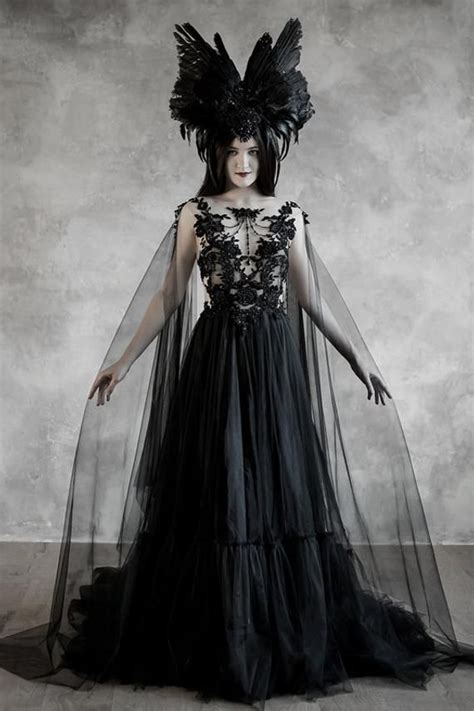 Dramatic Sheer Gothic Wedding Dress Haute Goth Bridal Gown Black