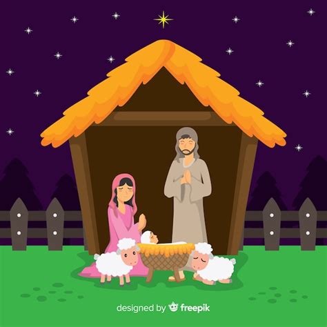 Free Vector Flat Christmas Nativity Scene