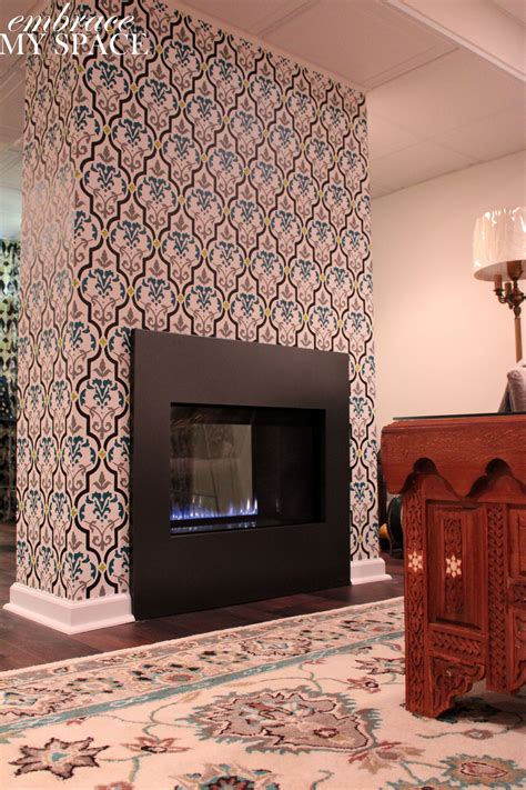 Moroccan Stenciled Fireplace Arabesque Moorish Damask Teal Home
