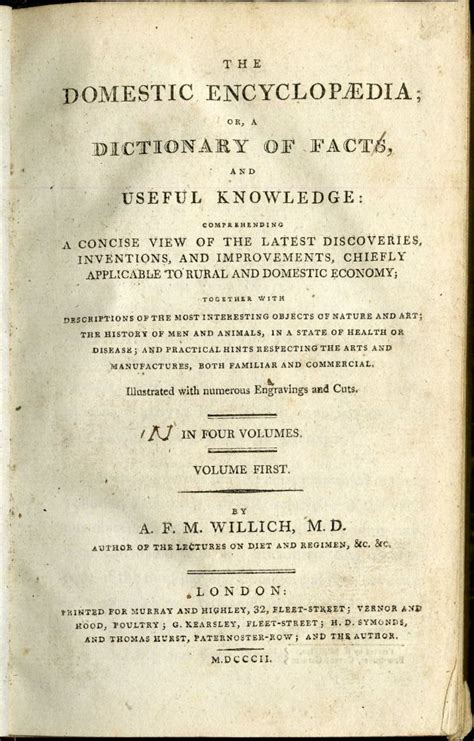 The Domestic Encyclopaedia Or A Dictionary Of Facts And Useful