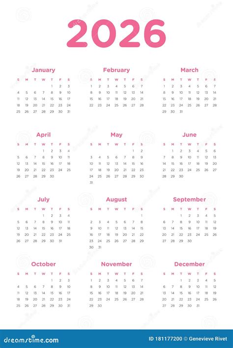 Calendar 2026 Year English Colorful Vector Square Pocket Or Wall