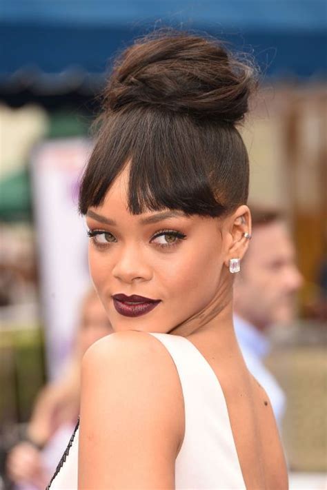 Rihannas Classic Updo And Elegant Burgundy Lip See It And 9 Other