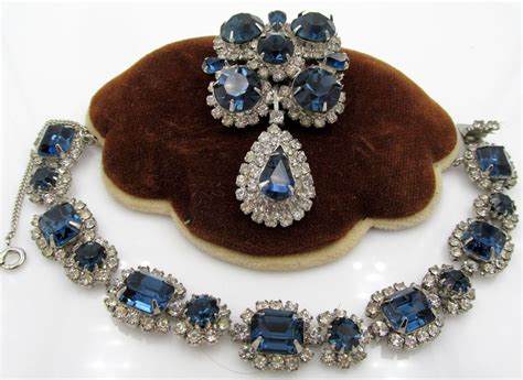 Kramer Of New York Sapphire Blue Rhinestone Bracelet And Brooch Set