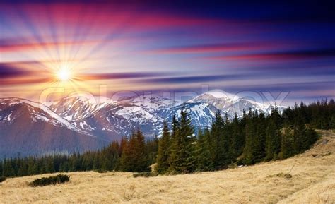 Majestic Sunset In The Mountains Stock Image Colourbox
