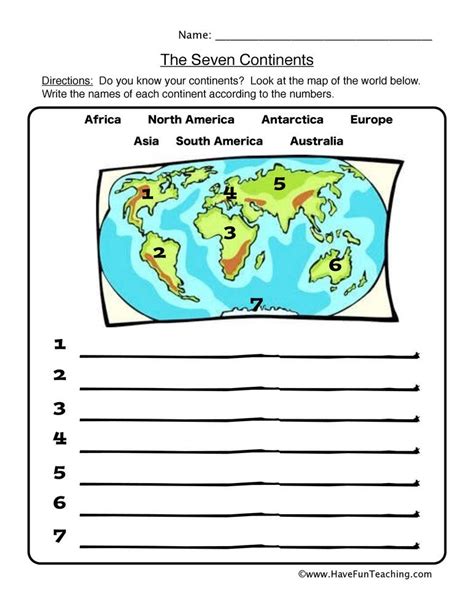 Free Continent Worksheets For Kids