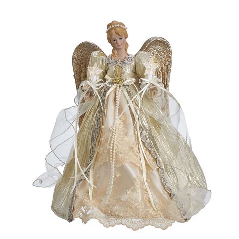 Ivory Angel With Lighted Stars Christmas Tree Topper 10 Inch D3599 New