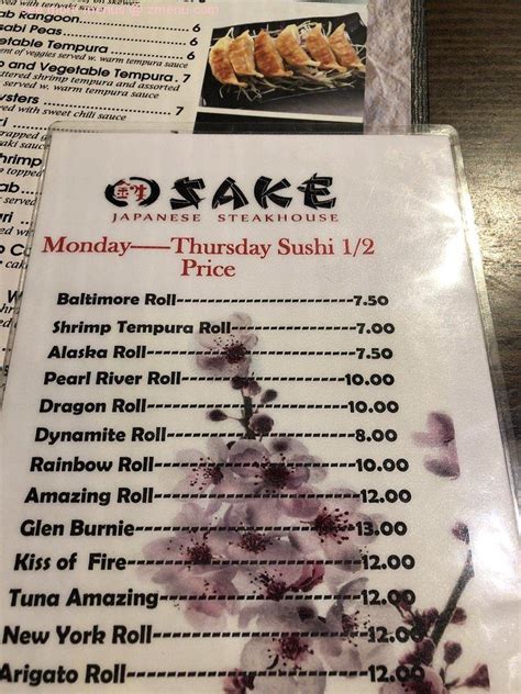 Menu At Sake Japanese Steak House Restaurant Glen Burnie