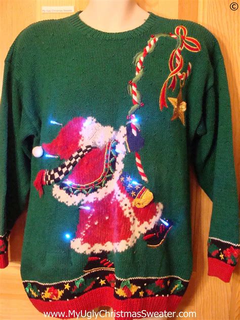 80s Awesome Retro Christmas Sweater With Lights G277 My Ugly