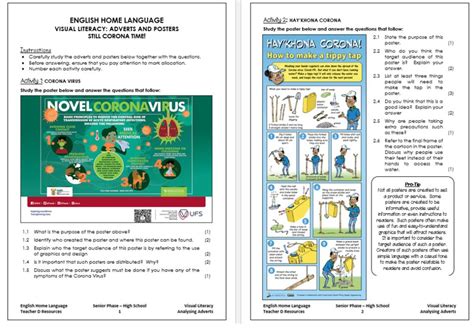English Hl Grade 89 Visual Literacy Worksheet With Memo Teacha