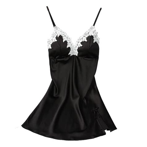 Buy Sexy Black Women Nightwear Mini Nightgowns Female Deep V Straps Skirts