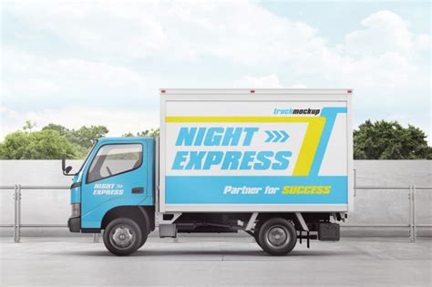 premium psd delivery box truck advertising mockup