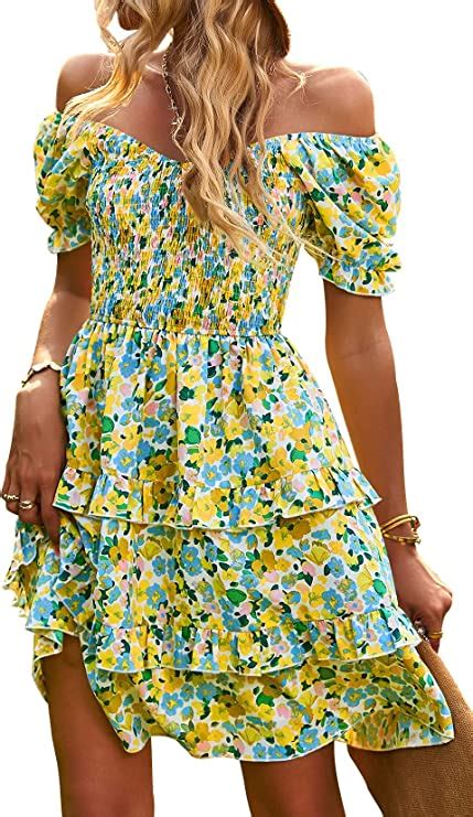 Nivyee Womens Summer Dress Puff Sleeve Casual Floral Dress Cute A Line