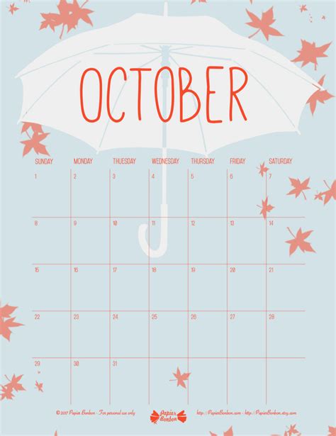 Free October Printable Calendar