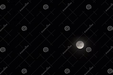 Full Moon On Dark Night Sky Skyscape With Moon Phase In Equator Stock