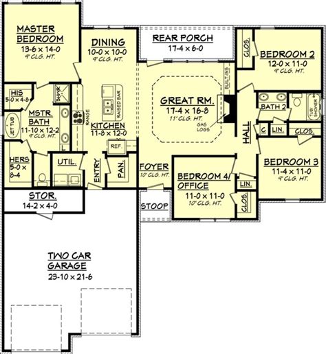 Ranch Plan 1750 Square Feet 4 Bedrooms 2 Bathrooms 041 00067