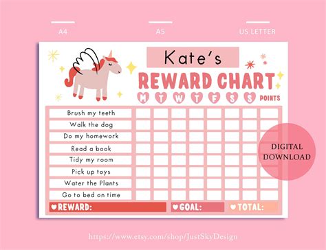 Unicorn Chore Chart Unicorn Reward Chart Behavior Chart | Etsy in 2020 | Reward chart kids 