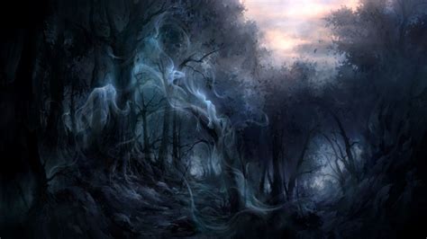 Dark Enchanted Forest Ghost Full Screen Wallpaper