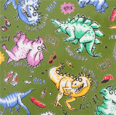 Green Dinosaur Cosmo Oxford Laminate Fabric Modes4u