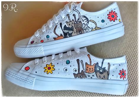 Cats Sneakers Hand Painted Shoes Urban Cats Shoes Etsy