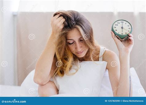Shocked Young Woman Waking Up With Alarm Stock Photo Image Of Shock