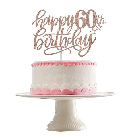 Buy Happy 60th Birthday Cake Topper Rose Gold Glitter 60th Anniversary
