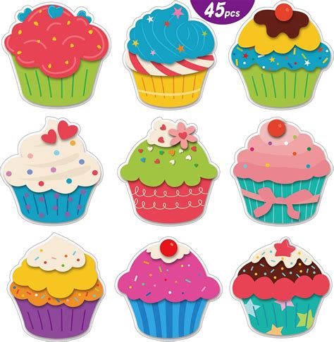45 Pieces Colorful Cupcake Cutouts Versatile Classroom Decoration ...