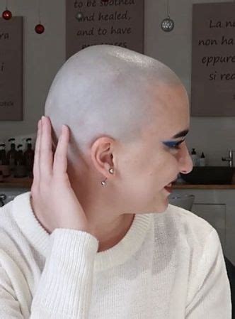 Pin By David Connelly On Bald Women Touching Their Heads Shaved Hair Women Half Shaved Hair