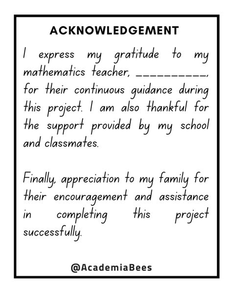 Acknowledgement For Maths Project 8 Samples